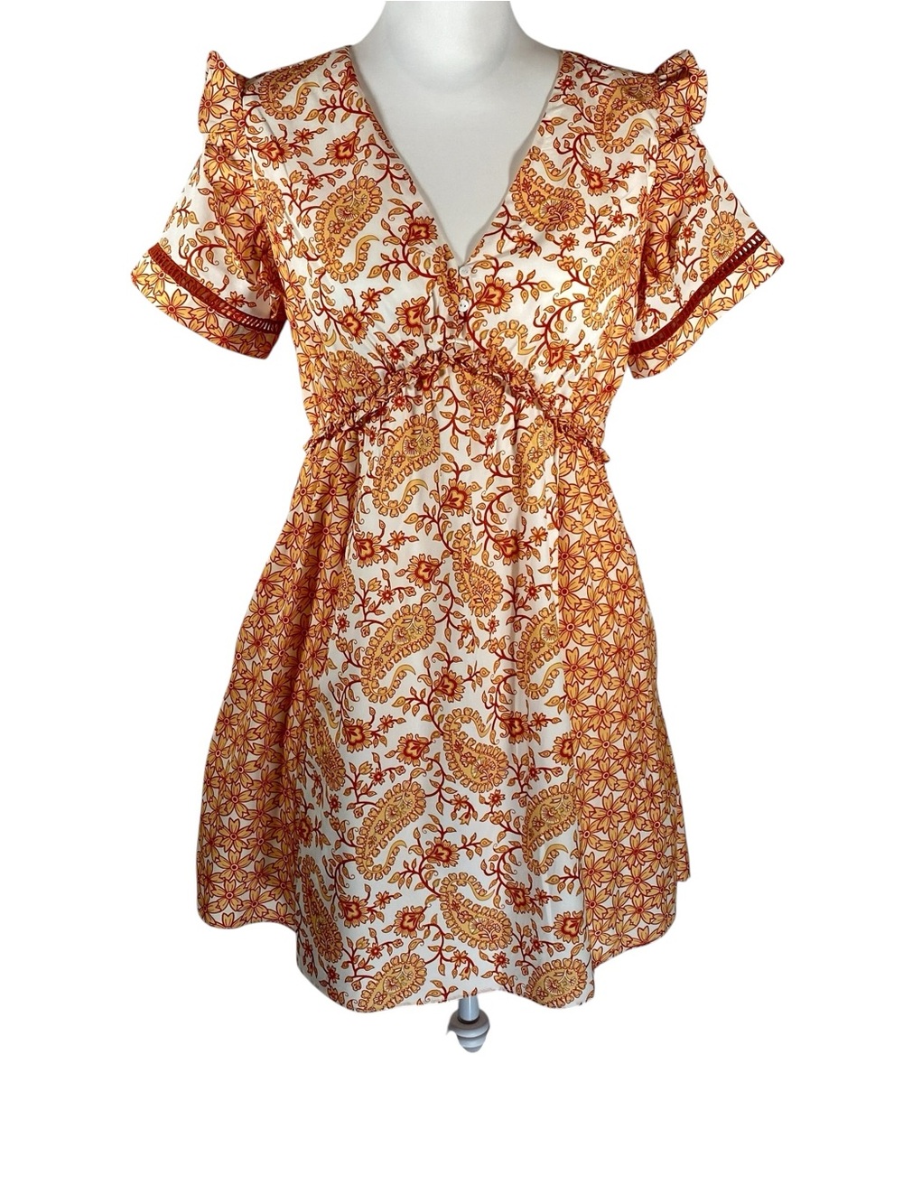 Celina Moon Boho Paisley Floral Mini Dress | Cottagecore Ruffle Sleeve Small